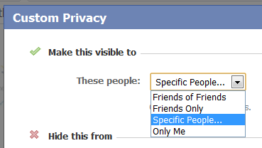 Custom privacy on Facebook