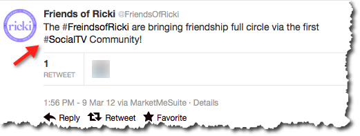 Search Engine People refers to @FriendsofRicki as a good example of using effective tweets