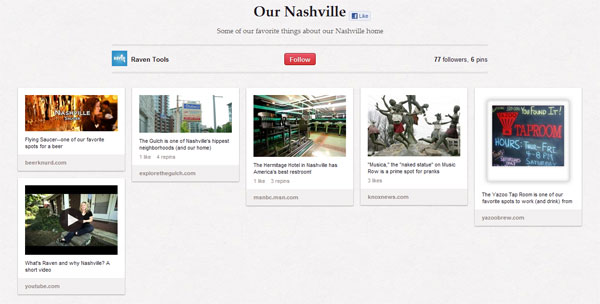 Raven Tools Nashville Pinterest Board