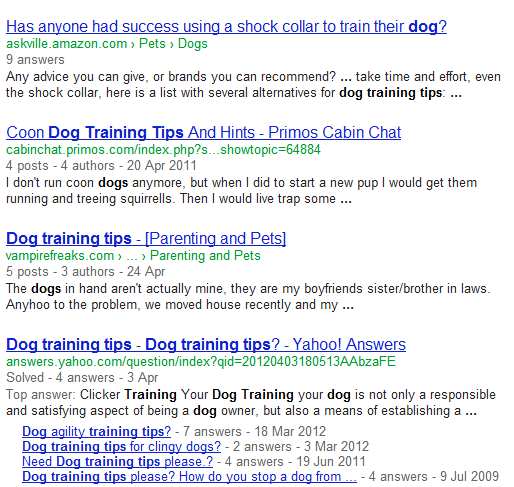 dog training discussions Lots of forums, Yahoo Answers on dog training tips