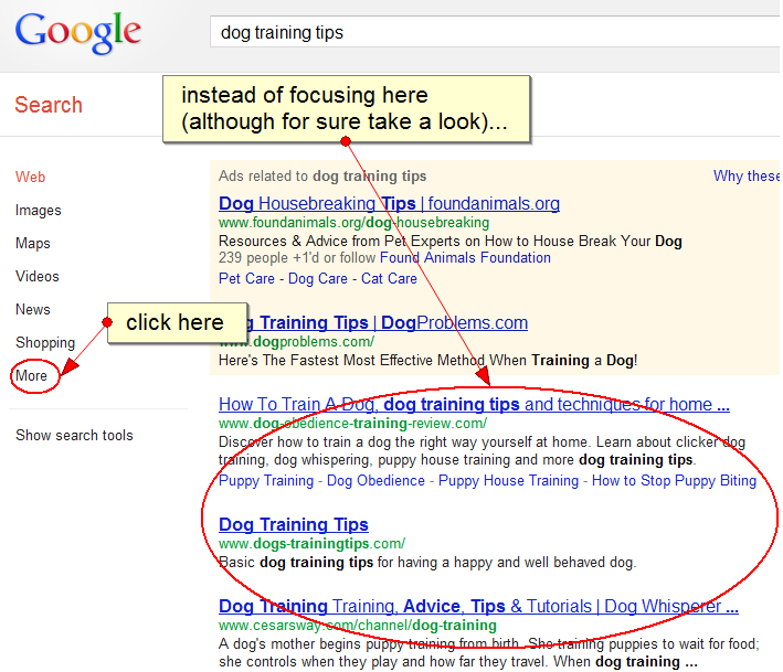 dog training universal instead of focusing on the universal results, click More in the sidebar