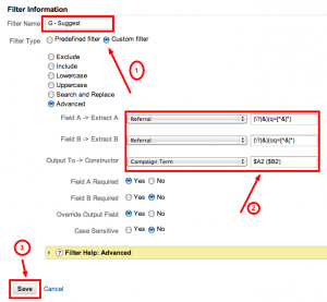 Google Analytics suggest filter