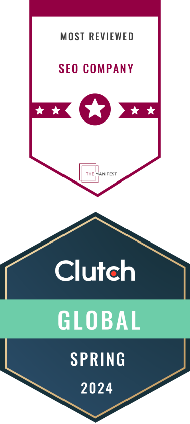 Awards by The Manifest and Clutch for the most reviewed SEO company in Toronto and Global agency - spring 2024.