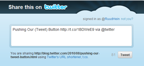 Twitter's tweet button window