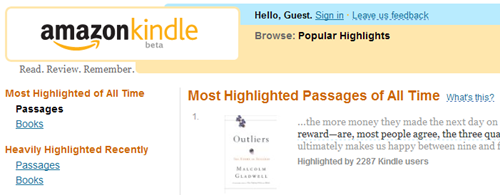 amazon kindle popular highlights