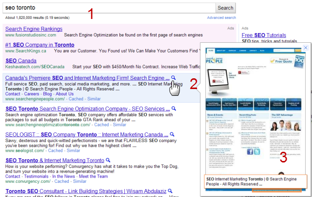 Google Instant Preview SEO Toronto example