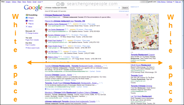 Google regular SERP: margins left & right